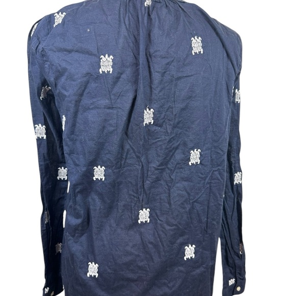 LOFT Ann Taylor softened navy Long sleeve top embroidered turtles size small - Picture 4 of 10